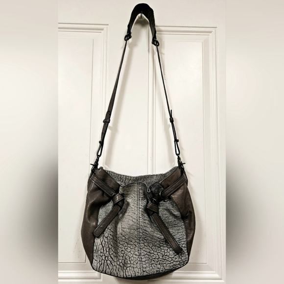 KOOBA Parker Neiman Marcus Gray  LEATHER PURSE crossbody bucket handbag - Picture 3 of 16